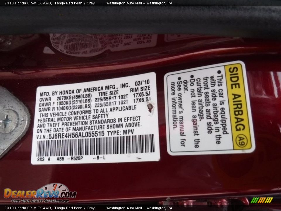 2010 Honda CR-V EX AWD Tango Red Pearl / Gray Photo #27