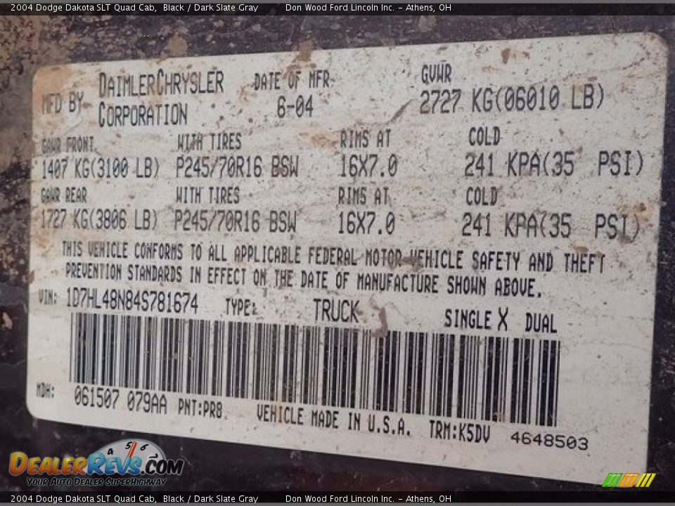 2004 Dodge Dakota SLT Quad Cab Black / Dark Slate Gray Photo #16