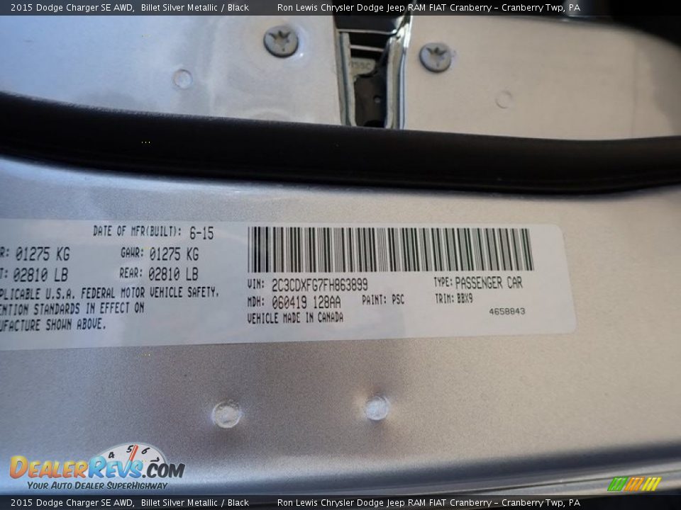 2015 Dodge Charger SE AWD Billet Silver Metallic / Black Photo #11