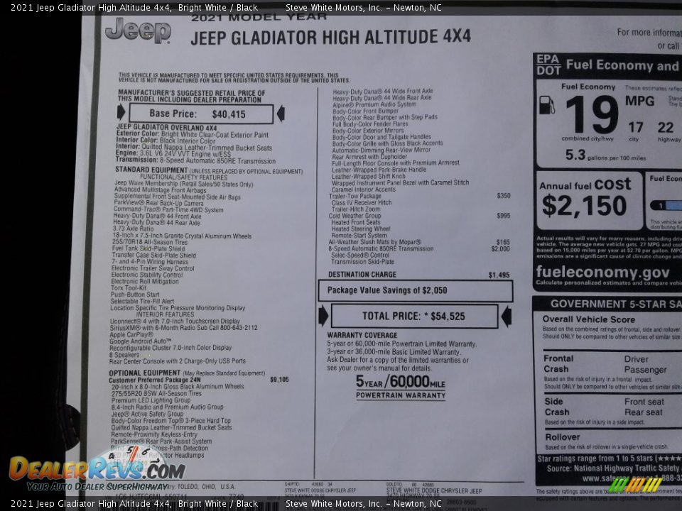 2021 Jeep Gladiator High Altitude 4x4 Bright White / Black Photo #30