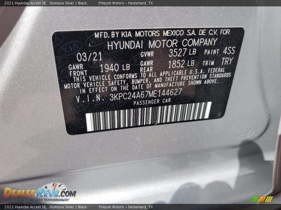2021 Hyundai Accent SE Olympus Silver / Black Photo #25