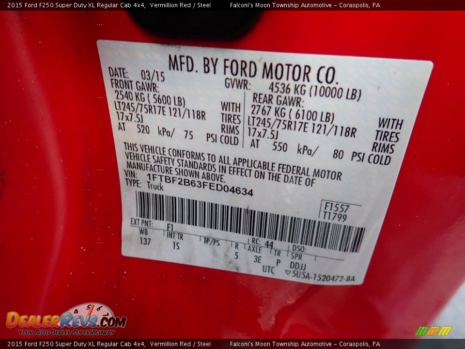 2015 Ford F250 Super Duty XL Regular Cab 4x4 Vermillion Red / Steel Photo #23