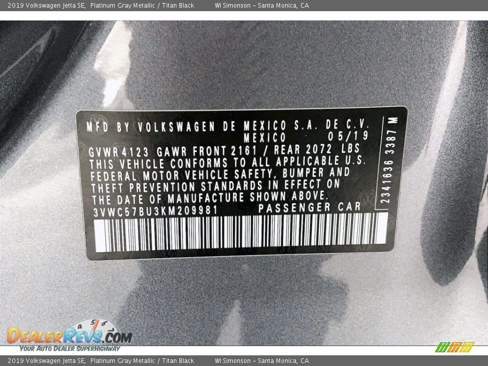2019 Volkswagen Jetta SE Platinum Gray Metallic / Titan Black Photo #33