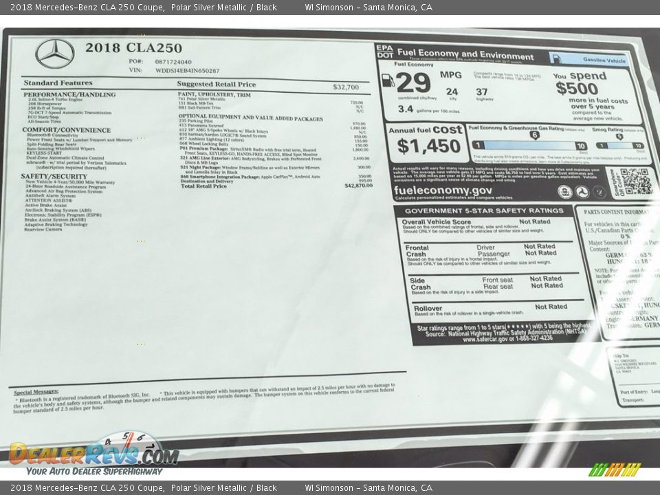 2018 Mercedes-Benz CLA 250 Coupe Polar Silver Metallic / Black Photo #10