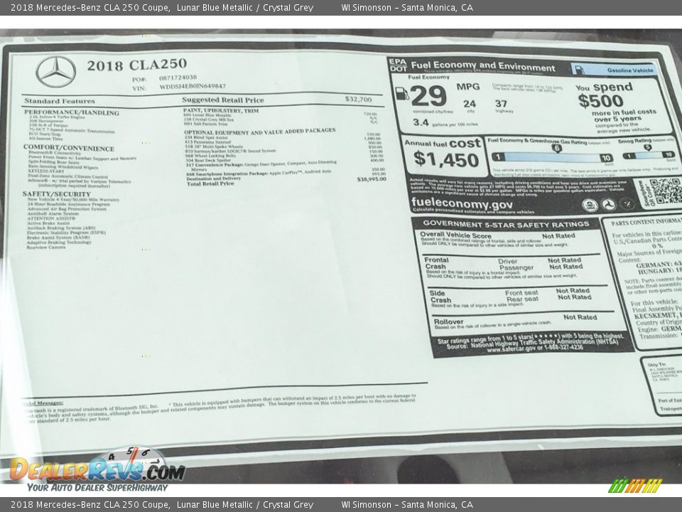 2018 Mercedes-Benz CLA 250 Coupe Lunar Blue Metallic / Crystal Grey Photo #10