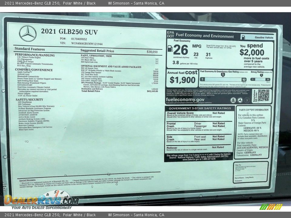 2021 Mercedes-Benz GLB 250 Window Sticker Photo #12
