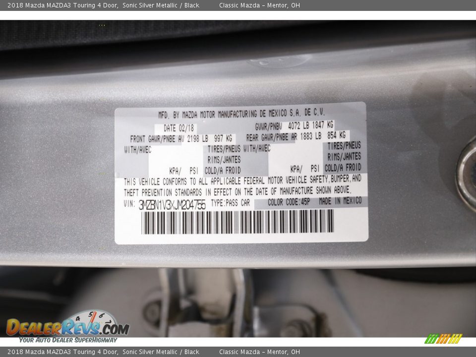 2018 Mazda MAZDA3 Touring 4 Door Sonic Silver Metallic / Black Photo #20
