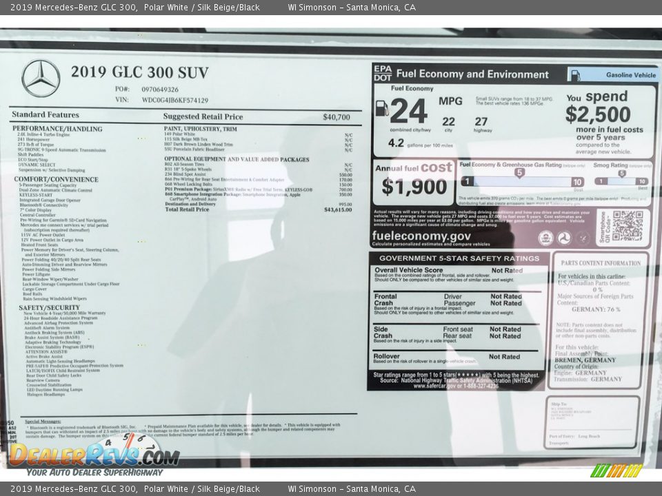 2019 Mercedes-Benz GLC 300 Polar White / Silk Beige/Black Photo #10