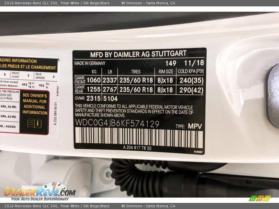 2019 Mercedes-Benz GLC 300 Polar White / Silk Beige/Black Photo #11