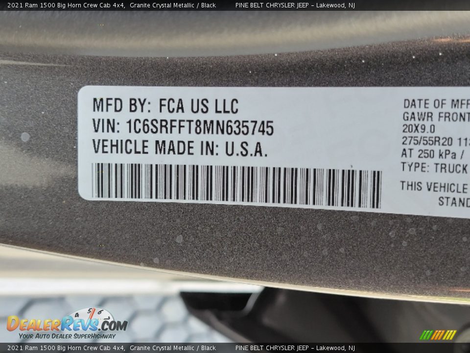 2021 Ram 1500 Big Horn Crew Cab 4x4 Granite Crystal Metallic / Black Photo #14