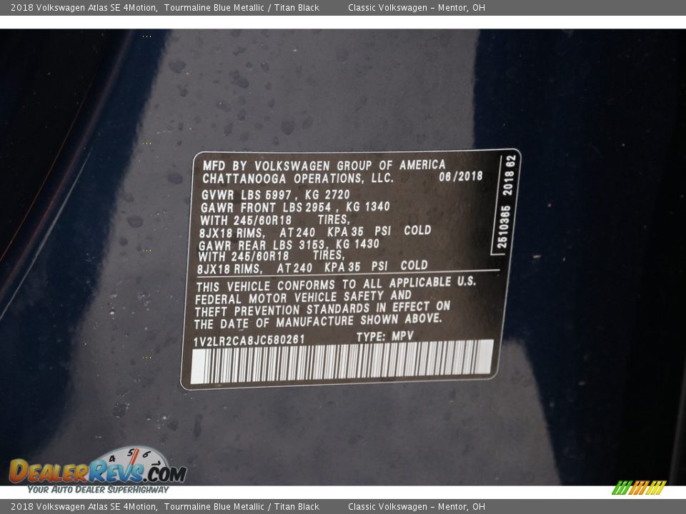 2018 Volkswagen Atlas SE 4Motion Tourmaline Blue Metallic / Titan Black Photo #19