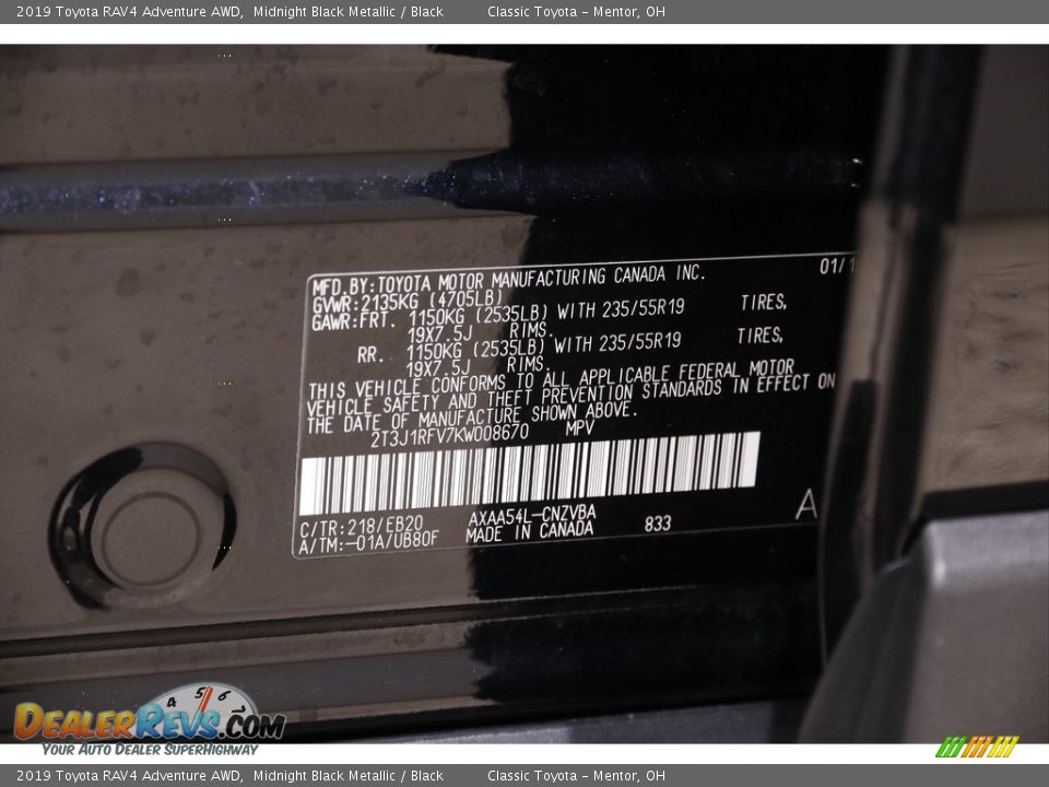 2019 Toyota RAV4 Adventure AWD Midnight Black Metallic / Black Photo #19