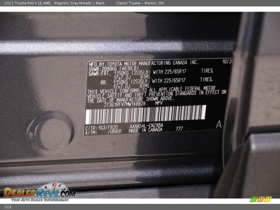 Toyota Color Code 1G3 Magnetic Gray Metallic