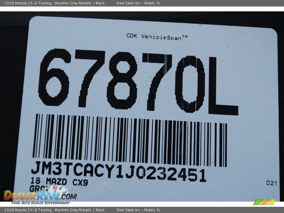 2018 Mazda CX-9 Touring Machine Gray Metallic / Black Photo #20