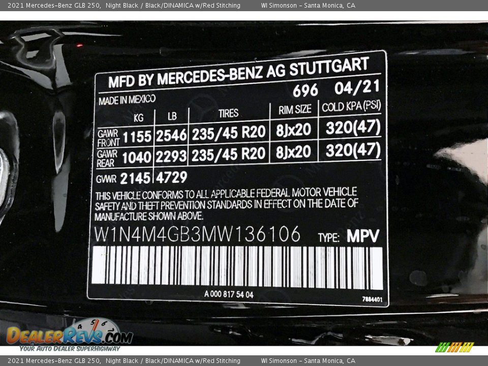 2021 Mercedes-Benz GLB 250 Night Black / Black/DINAMICA w/Red Stitching Photo #11