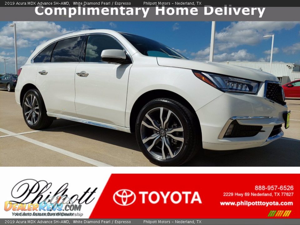 2019 Acura MDX Advance SH-AWD White Diamond Pearl / Espresso Photo #1