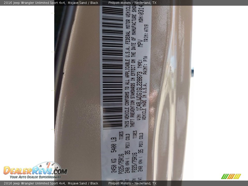2016 Jeep Wrangler Unlimited Sport 4x4 Mojave Sand / Black Photo #30