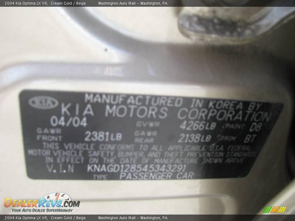 2004 Kia Optima LX V6 Cream Gold / Beige Photo #19