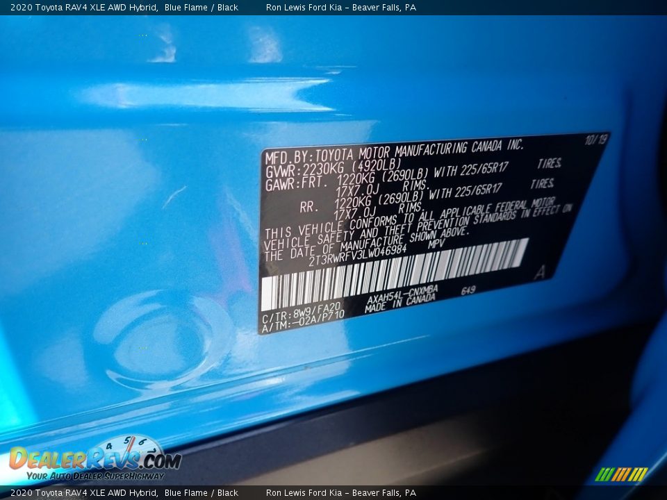 2020 Toyota RAV4 XLE AWD Hybrid Blue Flame / Black Photo #17