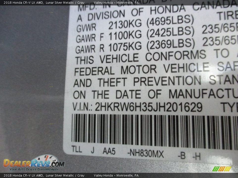 2018 Honda CR-V LX AWD Lunar Silver Metallic / Gray Photo #19