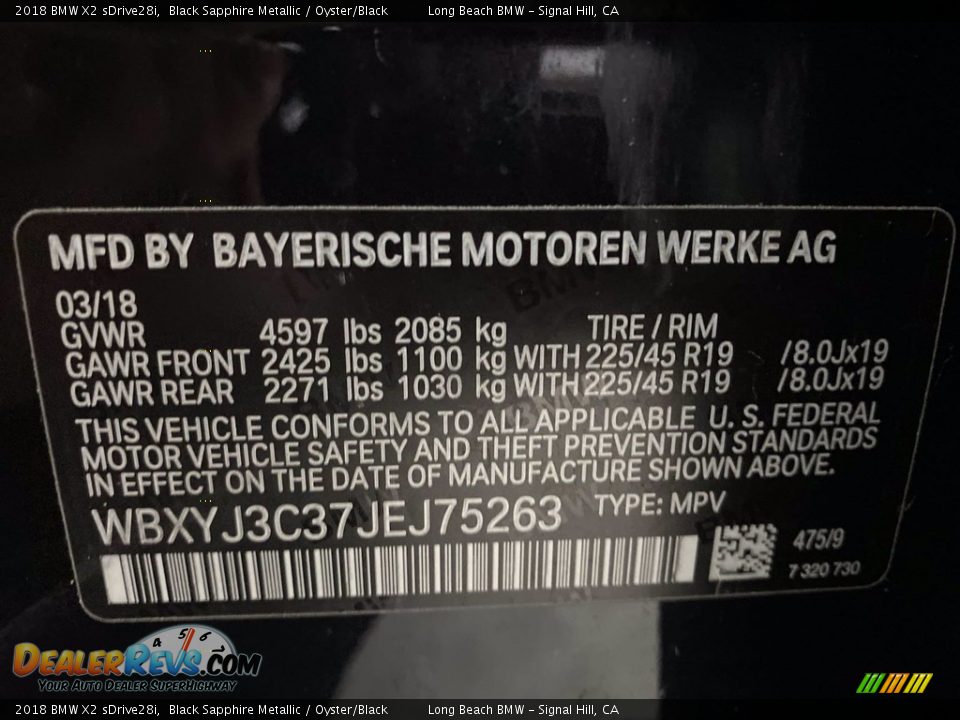 2018 BMW X2 sDrive28i Black Sapphire Metallic / Oyster/Black Photo #36