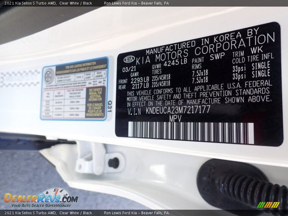 2021 Kia Seltos S Turbo AWD Clear White / Black Photo #17