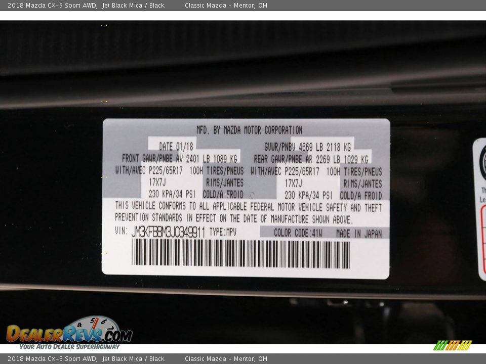 2018 Mazda CX-5 Sport AWD Jet Black Mica / Black Photo #20