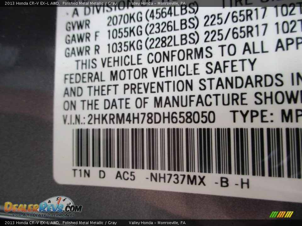 2013 Honda CR-V EX-L AWD Polished Metal Metallic / Gray Photo #19