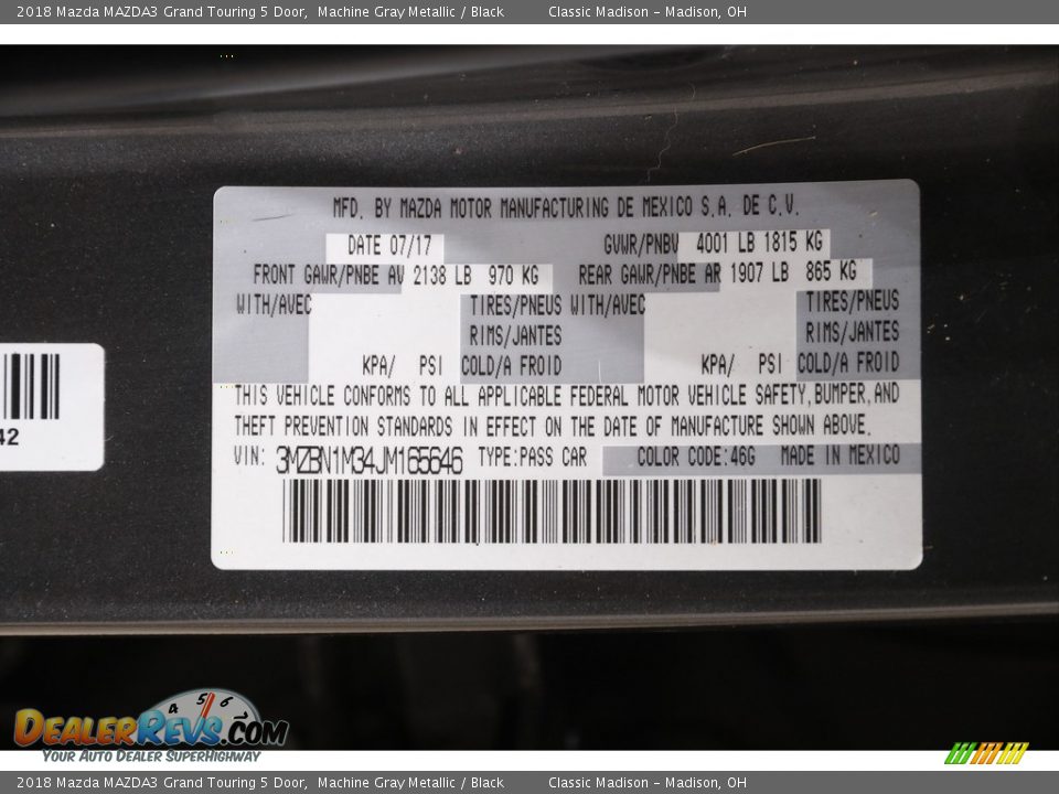 2018 Mazda MAZDA3 Grand Touring 5 Door Machine Gray Metallic / Black Photo #18