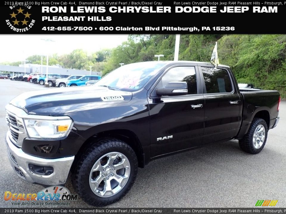 2019 Ram 1500 Big Horn Crew Cab 4x4 Diamond Black Crystal Pearl / Black/Diesel Gray Photo #1