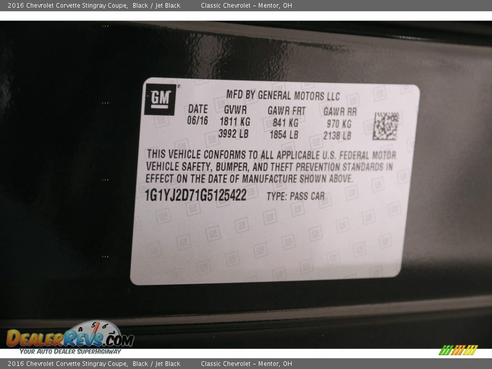 2016 Chevrolet Corvette Stingray Coupe Black / Jet Black Photo #24