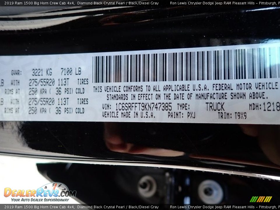 2019 Ram 1500 Big Horn Crew Cab 4x4 Diamond Black Crystal Pearl / Black/Diesel Gray Photo #15