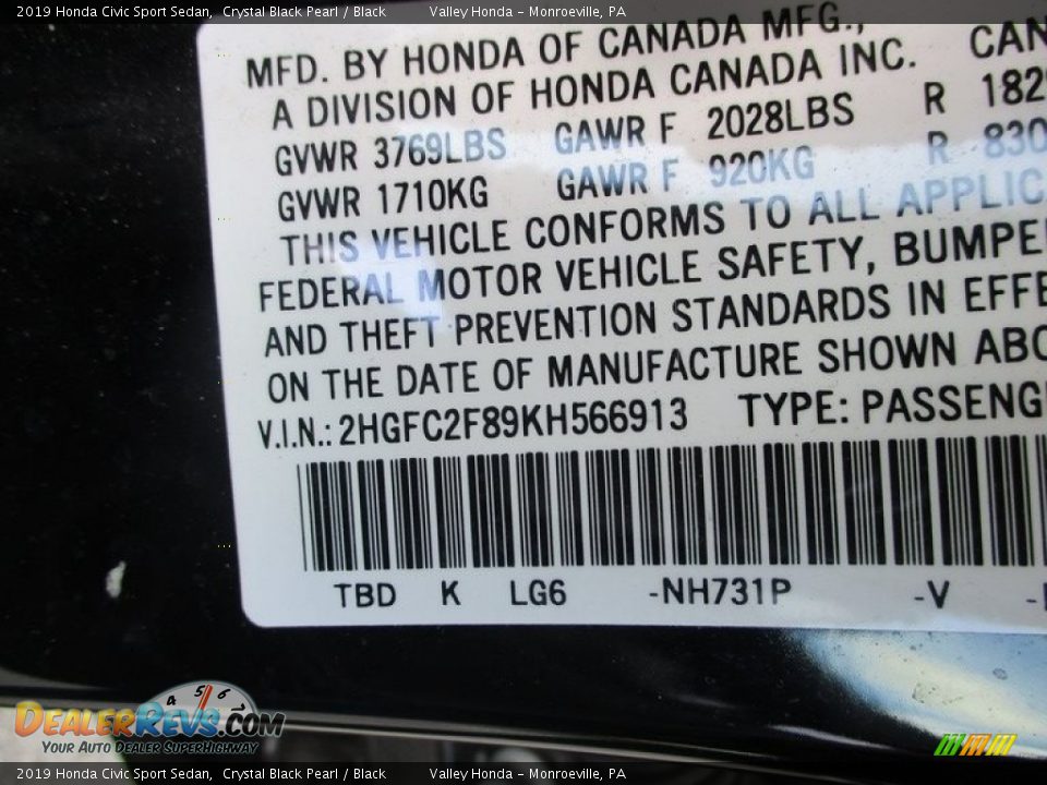 2019 Honda Civic Sport Sedan Crystal Black Pearl / Black Photo #19