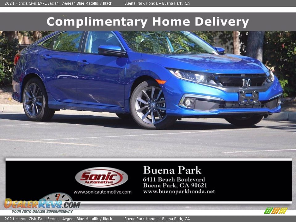 2021 Honda Civic EX-L Sedan Aegean Blue Metallic / Black Photo #1