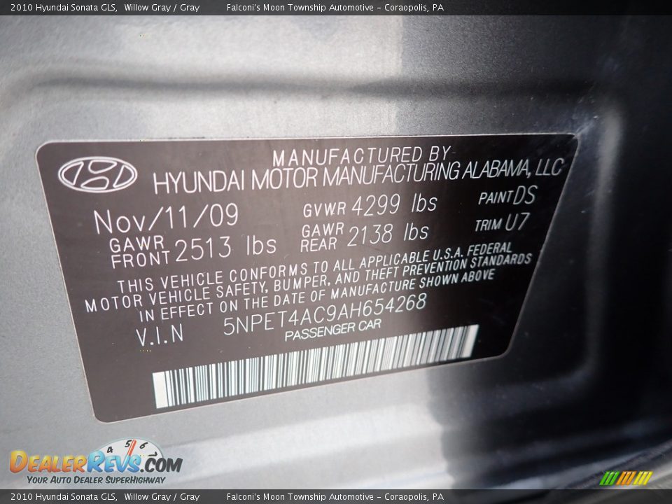 2010 Hyundai Sonata GLS Willow Gray / Gray Photo #28