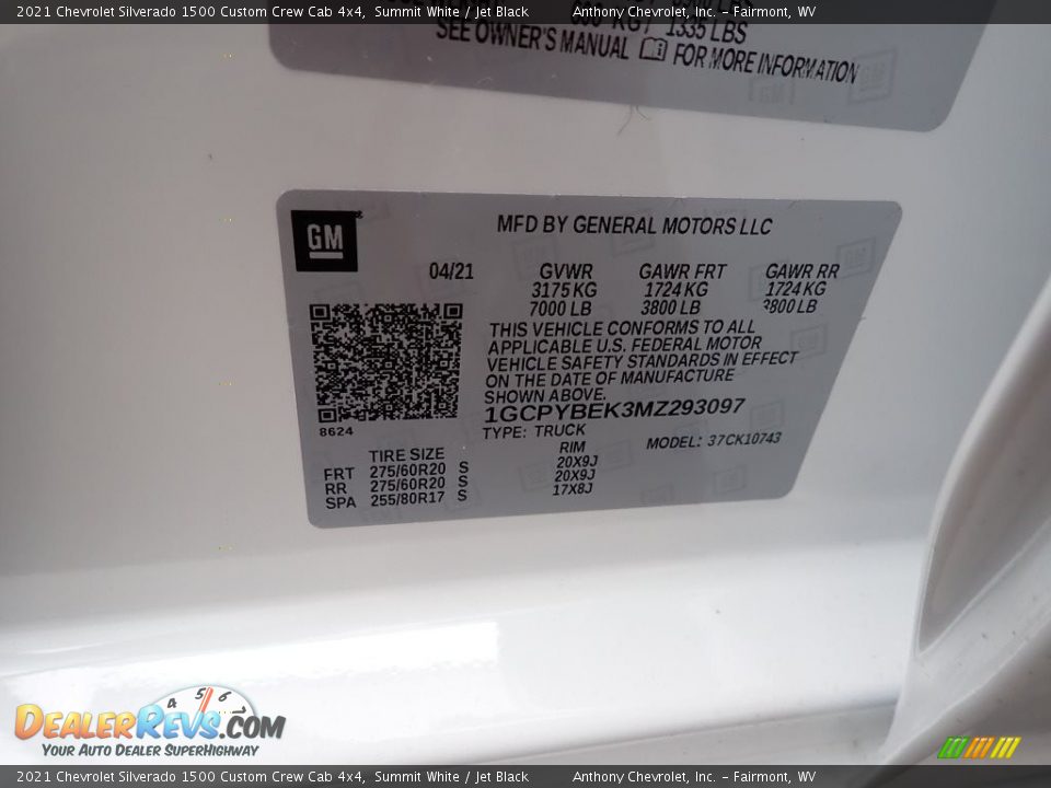 2021 Chevrolet Silverado 1500 Custom Crew Cab 4x4 Summit White / Jet Black Photo #15