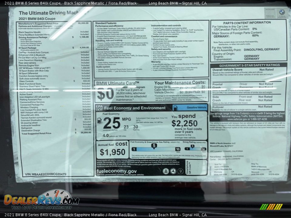 2021 BMW 8 Series 840i Coupe Window Sticker Photo #25