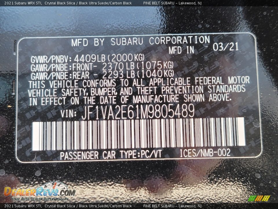 2021 Subaru WRX STI Crystal Black Silica / Black Ultra Suede/Carbon Black Photo #14