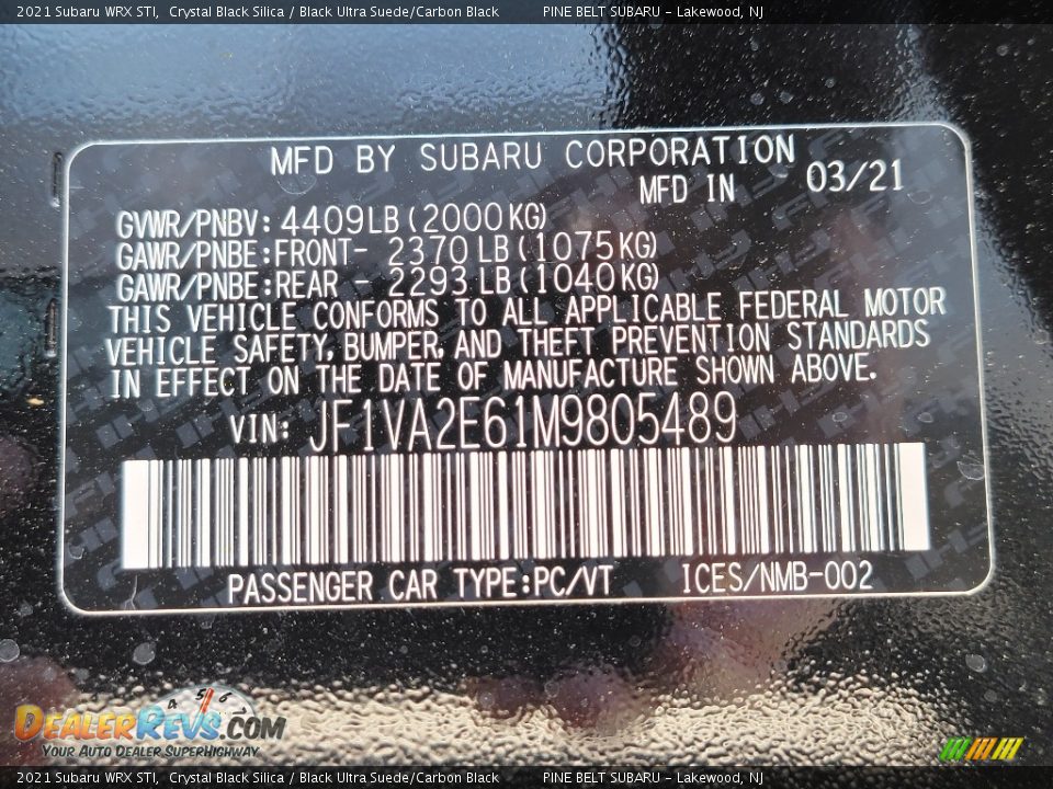 2021 Subaru WRX STI Crystal Black Silica / Black Ultra Suede/Carbon Black Photo #14