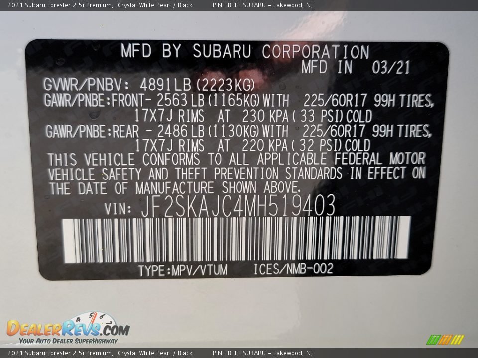 2021 Subaru Forester 2.5i Premium Crystal White Pearl / Black Photo #14