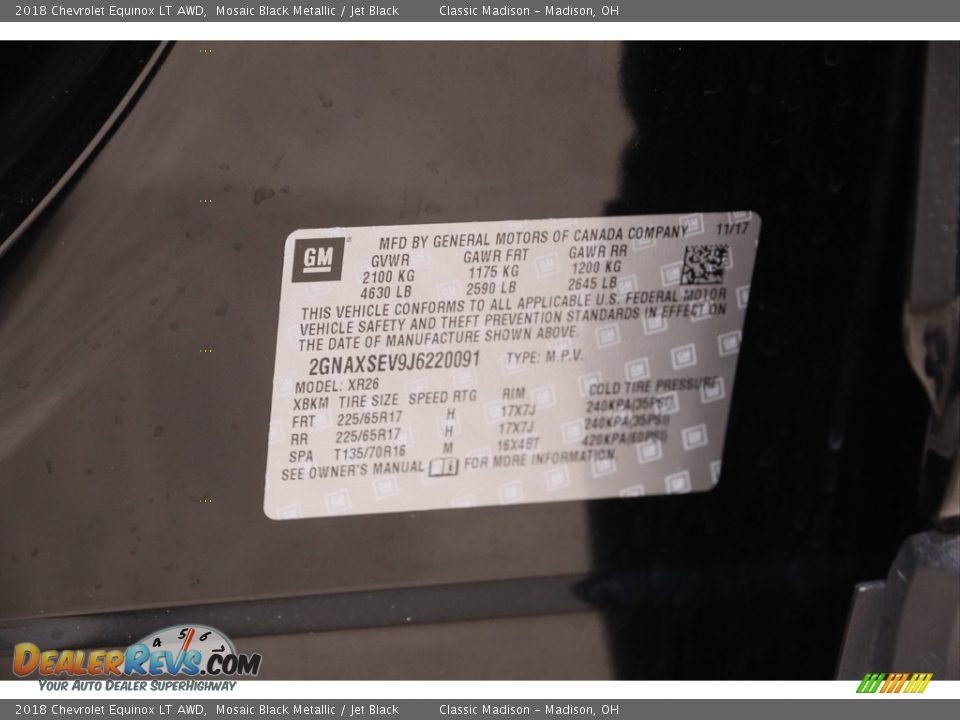 2018 Chevrolet Equinox LT AWD Mosaic Black Metallic / Jet Black Photo #18