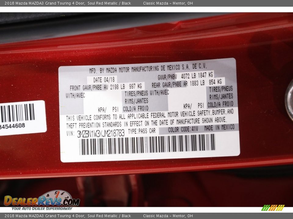2018 Mazda MAZDA3 Grand Touring 4 Door Soul Red Metallic / Black Photo #18