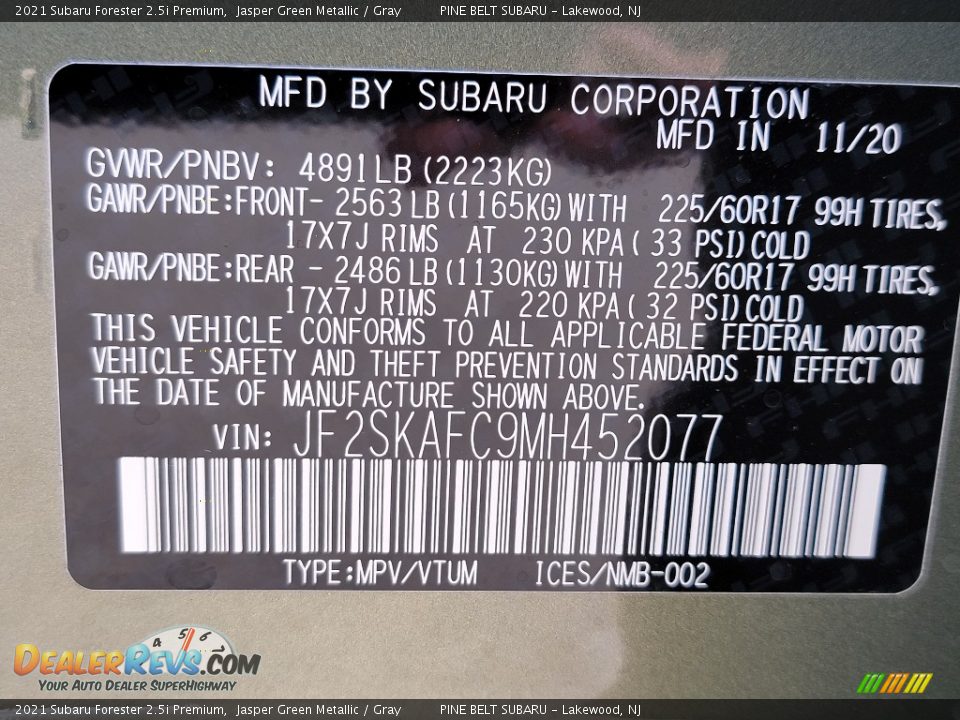 2021 Subaru Forester 2.5i Premium Jasper Green Metallic / Gray Photo #14