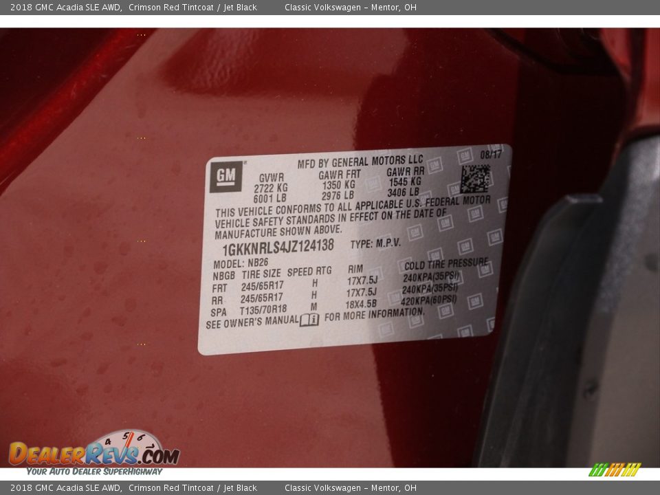 2018 GMC Acadia SLE AWD Crimson Red Tintcoat / Jet Black Photo #20