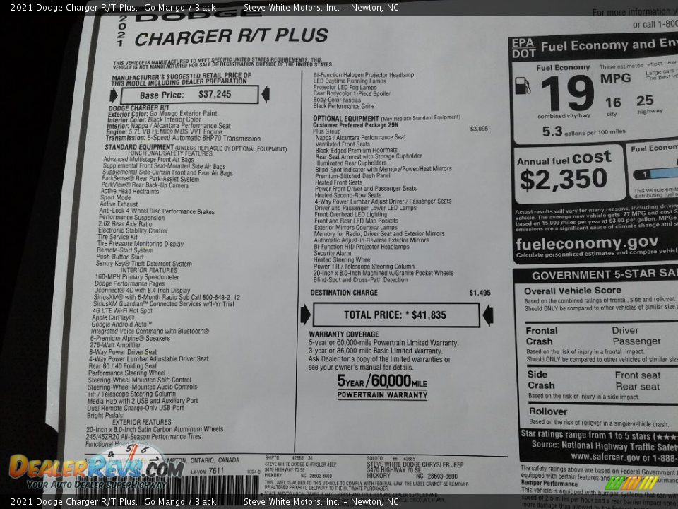 2021 Dodge Charger R/T Plus Window Sticker Photo #28