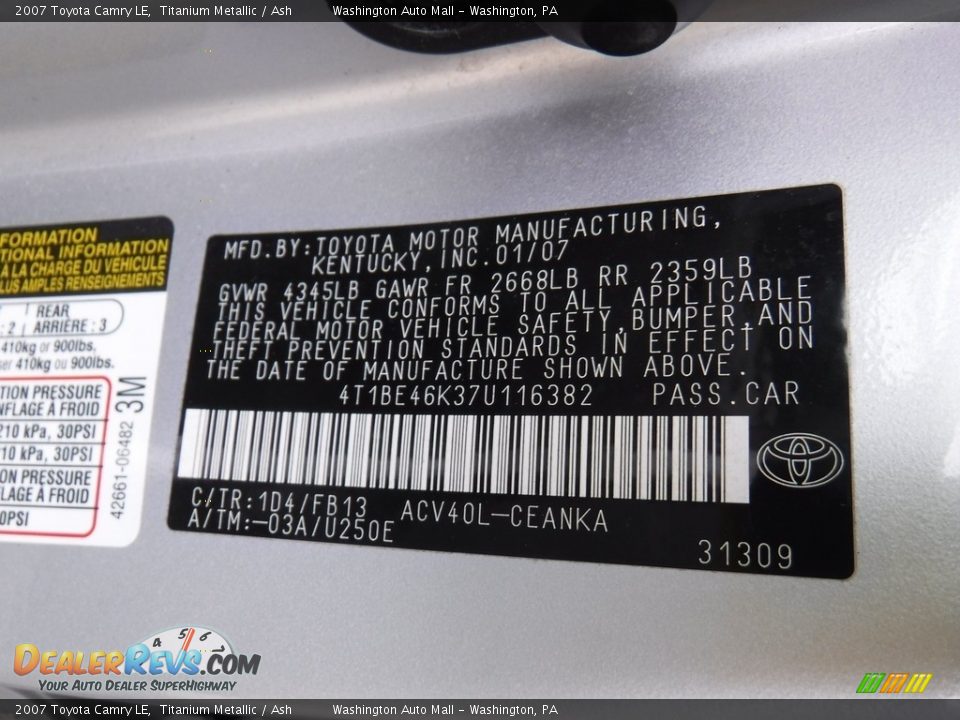 2007 Toyota Camry LE Titanium Metallic / Ash Photo #26