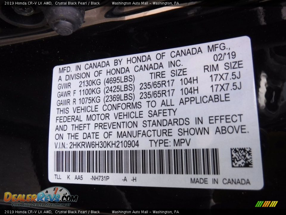 2019 Honda CR-V LX AWD Crystal Black Pearl / Black Photo #27