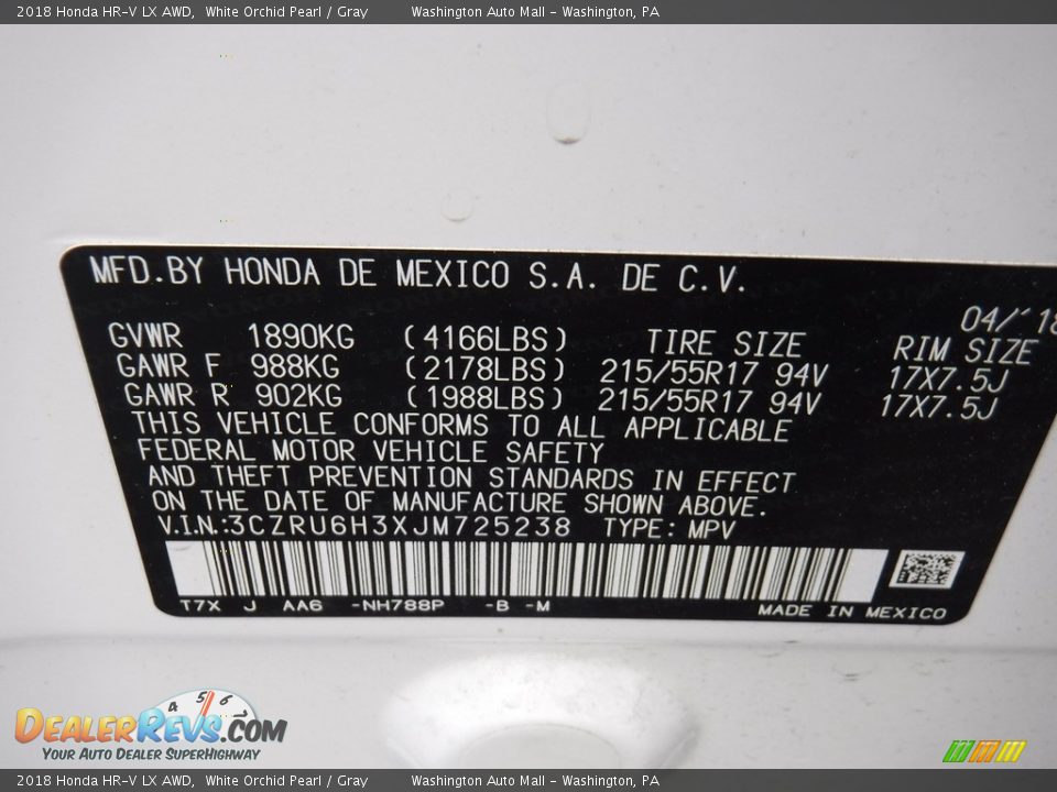 2018 Honda HR-V LX AWD White Orchid Pearl / Gray Photo #27