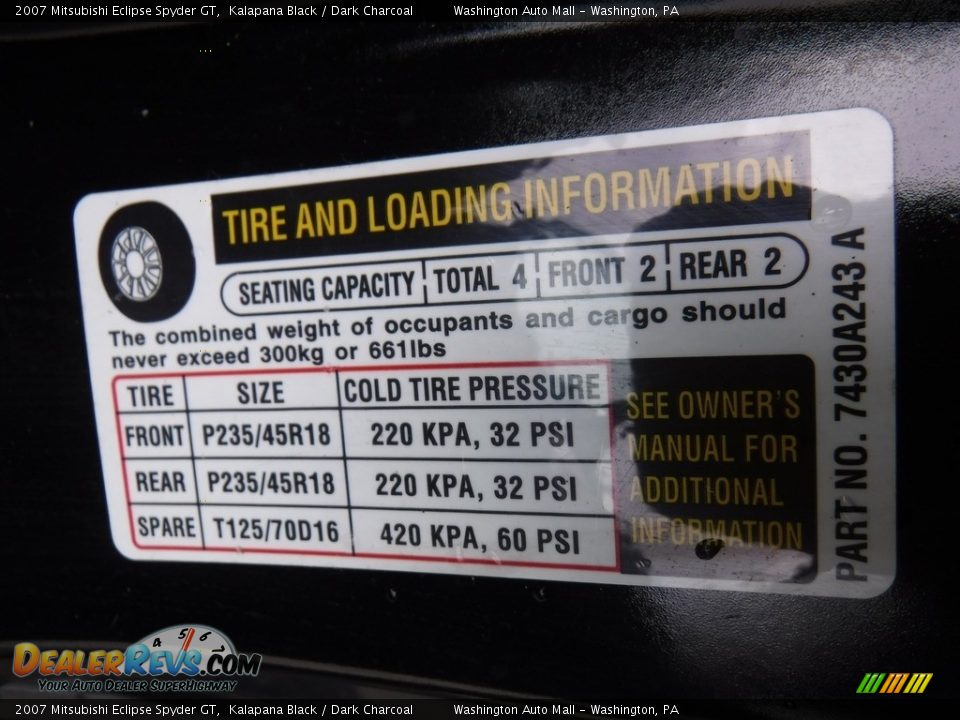 2007 Mitsubishi Eclipse Spyder GT Kalapana Black / Dark Charcoal Photo #25