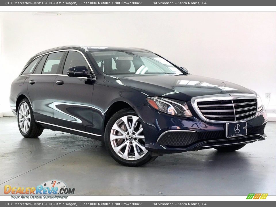 2018 Mercedes-Benz E 400 4Matic Wagon Lunar Blue Metallic / Nut Brown/Black Photo #34